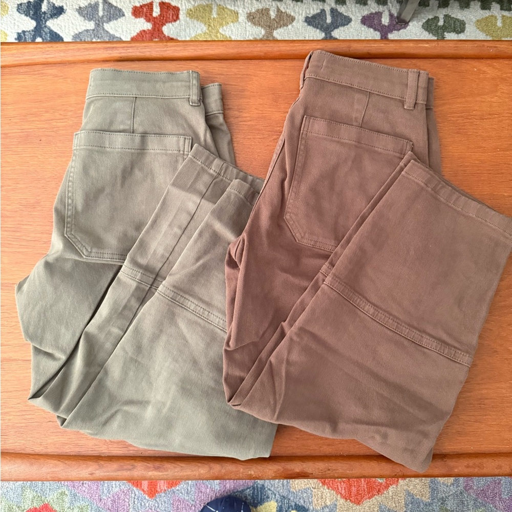 Everlane Barrel Utility Pants in Moss and Cocoa